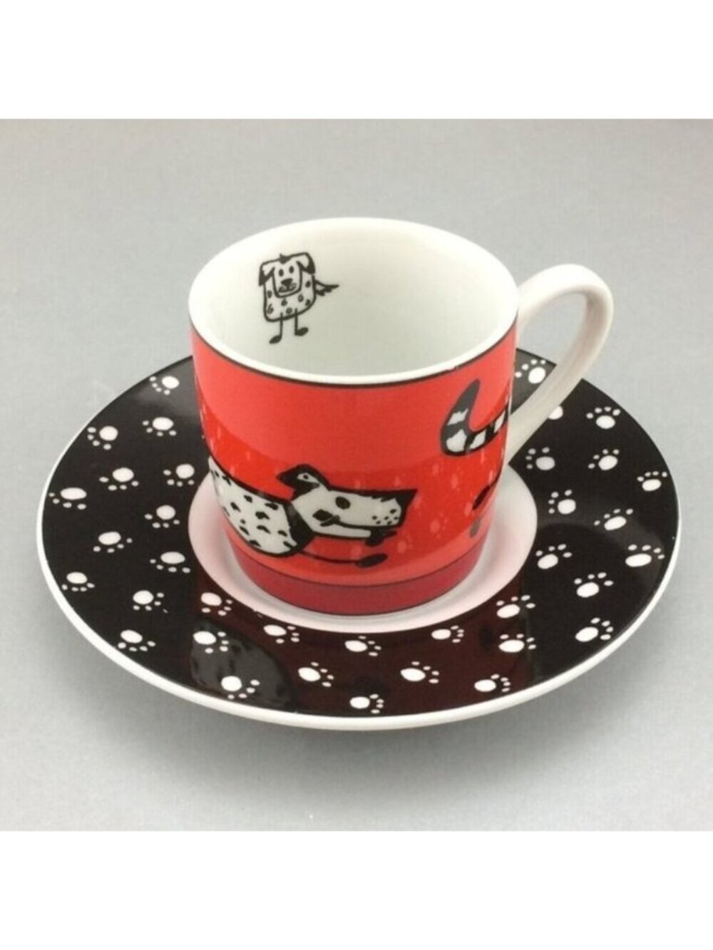 Könitz Animal Espresso Demitasse Cup and Mismatched Saucer Dog Chasing Cat